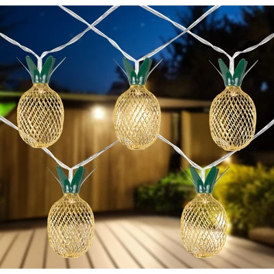 Northlight 10 B/O LED Warm White Gold Pineapple String Lights - 3' Clear Wire 3 Northlight 10 B/O LED Warm White Gold Pineapple String Lights - 3' Clear Wire