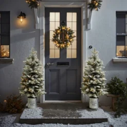 LuxenHome 4Ft Artificial Flocked Fir Christmas Tree Potted With Battery-Operated Lights Green -Northlight Decor Sale GUEST d4b9274a 3f14 4c83 b2de 756704cee10c