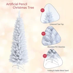 Costway 5ft Unlit Artificial Slim Pencil Christmas Tree With Metal Stand White -Northlight Decor Sale GUEST d7d1bede 92f3 4565 8d17 2fd1be532661