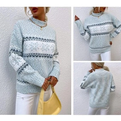 Womens Pullover Sweater Turtleneck Snowflakes Sweater Christmas Sweater Ribbed Knit Long Sleeve Sweater 4 Womens Pullover Sweater Turtleneck Snowflakes Sweater Christmas Sweater Ribbed Knit Long Sleeve Sweater - Image 2