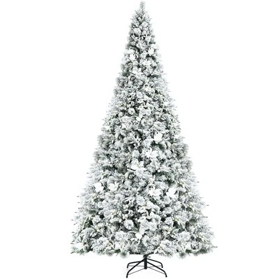Costway 5ft/6ft/7ft/8ft Snow Flocked Hinged Christmas Tree W/ Berries & Poinsettia Flowers 14 Costway 5ft/6ft/7ft/8ft Snow Flocked Hinged Christmas Tree W/ Berries & Poinsettia Flowers - Image 12