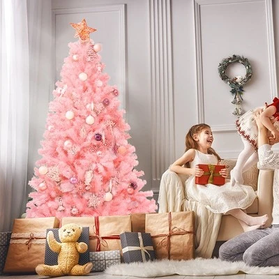 Costway 6Ft Hinged Artificial Christmas Tree Full Fir Tree New PVC W/ Metal Stand Pink 6 Costway 6Ft Hinged Artificial Christmas Tree Full Fir Tree New PVC W/ Metal Stand Pink - Image 4