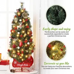 4.5ft Pre-Lit Artificial Spruce Christmas Tree With 85 Warm White LEDs & 8 Mode Timer-Xmas Tree With Sleigh Base For Entries/Entryway -Northlight Decor Sale GUEST d962485d 0ee6 48ab 96b9 587002cb4d79