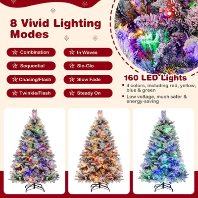 Costway 4.5 FT/6FT/7ft Pre-Lit Snow Flocked Christmas Tree Hinged Xmas Tree With8 Modes 160/240/320 Lights 9 Costway 4.5 FT/6FT/7ft Pre-Lit Snow Flocked Christmas Tree Hinged Xmas Tree With8 Modes 160/240/320 Lights - Image 7