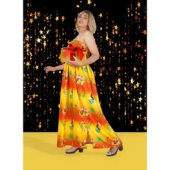 HAPPY BAY Women's A Line Slit Maxi Beach Vacation Dress Tube Top Evening Long Strapless Casual Christmas Holiday Dress For Women L-XL Palm Tree Orange