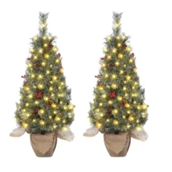 Small Xmas Tree, Mini Christmas Tree W/Lights, 3ft Christmas Tree Pre-lit W/78 Warm White LED Lights,Red Berry Clusters And Cloth Bag Base,2pcs -Northlight Decor Sale GUEST e2ee5684 109b 4da5 87c6 575d92271076