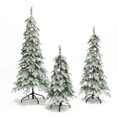 LuxenHome 3-Piece Flocked Artificial Tree Set With Lights And Metal Stand Green 10 LuxenHome 3-Piece Flocked Artificial Tree Set With Lights And Metal Stand Green - Image 8