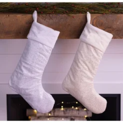 White And Silver Christmas Stocking – Soft Plush Fabric – Handmade In Minnesota By MerryStockings