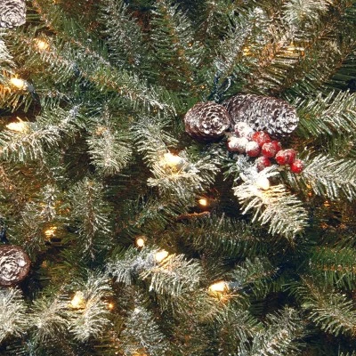 National Tree Company 7.5' PreLit Dunhill Fir Slim Flocked Red Berry Pinecone Hinged Artificial Christmas Tree 4 National Tree Company 7.5' PreLit Dunhill Fir Slim Flocked Red Berry Pinecone Hinged Artificial Christmas Tree - Image 2