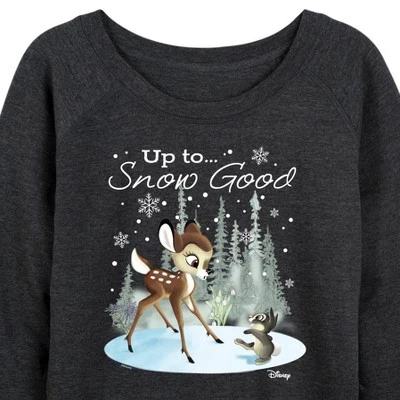 Women's - Disney - Christmas - Up To Snow Good Lightweight French Terry Wide Neck Long Sleeve Graphic Shirt 3 Women's - Disney - Christmas - Up To Snow Good Lightweight French Terry Wide Neck Long Sleeve Graphic Shirt