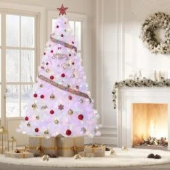 7.5FT White Pre-Lit Christmas Tree, Artificial Christmas Tree With 2 Color Lights And Foldable Metal Base, Holiday Decoration For Indoor Outdoor -Northlight Decor Sale GUEST f90c35d2 a87b 425c 9d62 5efa71de15d4