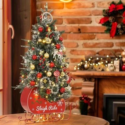Homfan Pre-installed Lighted Christmas Tree, Snowflake Christmas Tree, Sleigh Base, Artificial Christmas Tree For Home Decoration 3 Homfan Pre-installed Lighted Christmas Tree, Snowflake Christmas Tree, Sleigh Base, Artificial Christmas Tree For Home Decoration