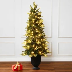 LuxenHome 4.5Ft Pre-Lit Artificial Pine Christmas Tree With Pinecones And Black Urn Planter Pot Green -Northlight Decor Sale GUEST fd7aee30 6a94 49a4 b449 d039e848a336