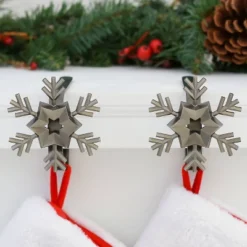 Original MantleClip 2ct Snowflake Pewter: Decorative Mantel Stocking Hanger, Holds 10lbs