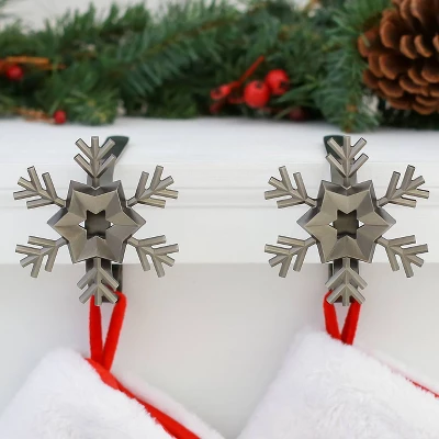 Original MantleClip 2ct Snowflake Pewter: Decorative Mantel Stocking Hanger, Holds 10lbs 3 Original MantleClip 2ct Snowflake Pewter: Decorative Mantel Stocking Hanger, Holds 10lbs