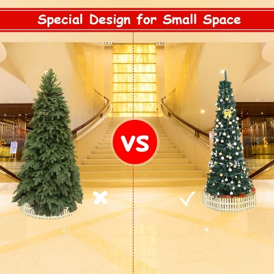 Costway 9FT Pencil Christmas Tree Slim Xmas Tree For Indoor Outdoor Decoration Green 9 Costway 9FT Pencil Christmas Tree Slim Xmas Tree For Indoor Outdoor Decoration Green - Image 7