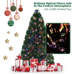 Costway 6Ft Pre-Lit Fiber Optic PVC Christmas Tree Metal Holiday